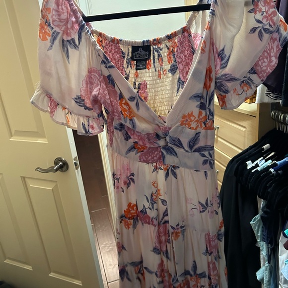 Angie Floral Smocked Dress with Pink and Orange Accents - Picture 1 of 4